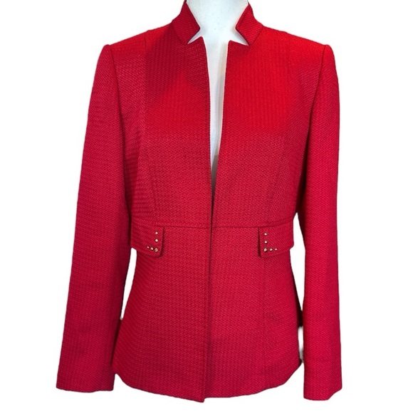 TAHARI ASL Women’s Red Tailored Inverted Lapel Collar Blazer Jacket Studded Sz 6 - Picture 1 of 12